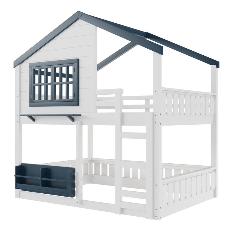 Full Size Bunk Bed/Loft Bed with Bookshelf, House Design, High-Quality Safety Fencing