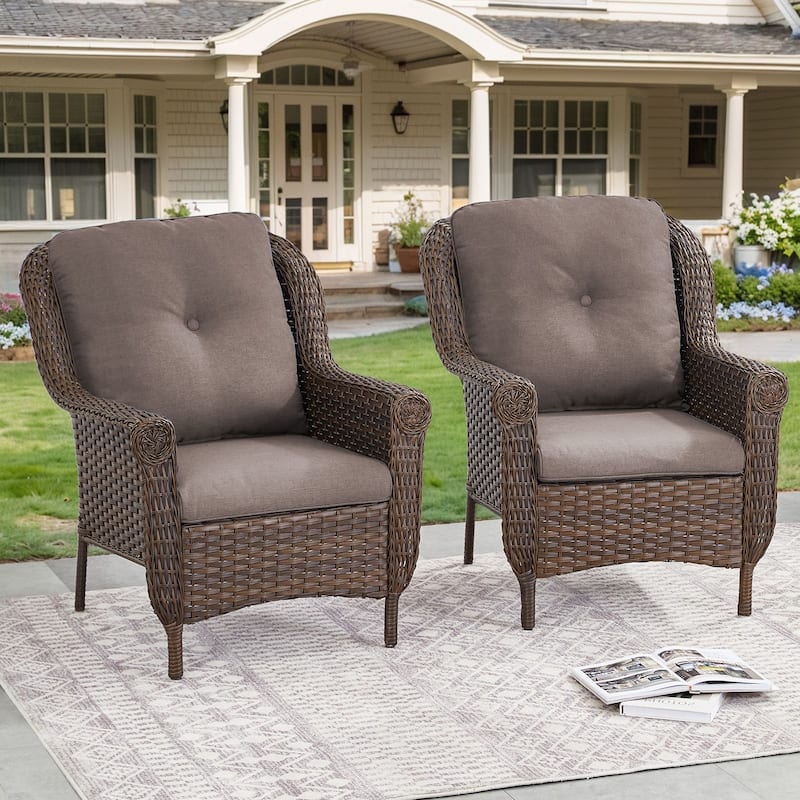 Gymojoy Outdoor Wicker Patio Chairs Set of 2 with Cushions