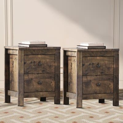Mid-century vintage style side cabinet nightstand set with drawers and wooden legs