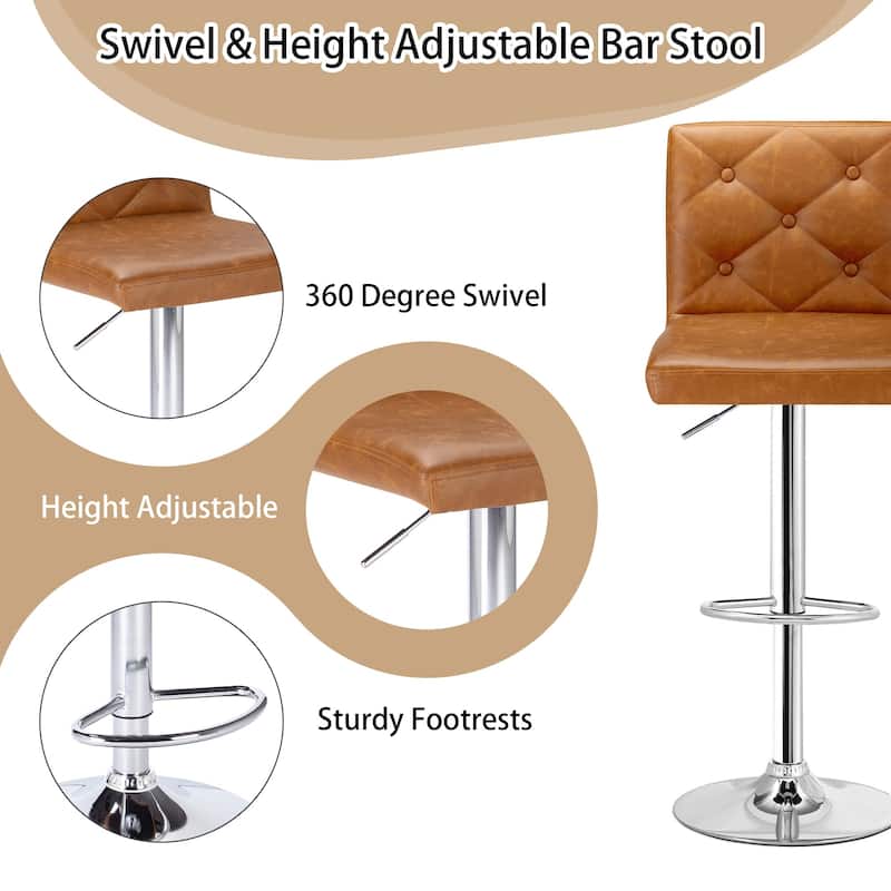 Javlergo 4 Pack 360° Swivel Bar Stools Adjustable PU Leather Stools with Diamond Tufted Back Curved Footrest