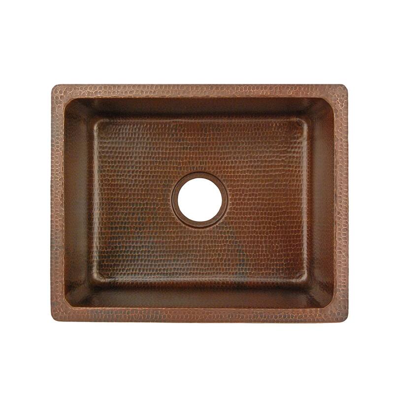 20" Hammered Copper Kitchen/Bar/Prep Single Basin Sink, Matching Drain and Accessories