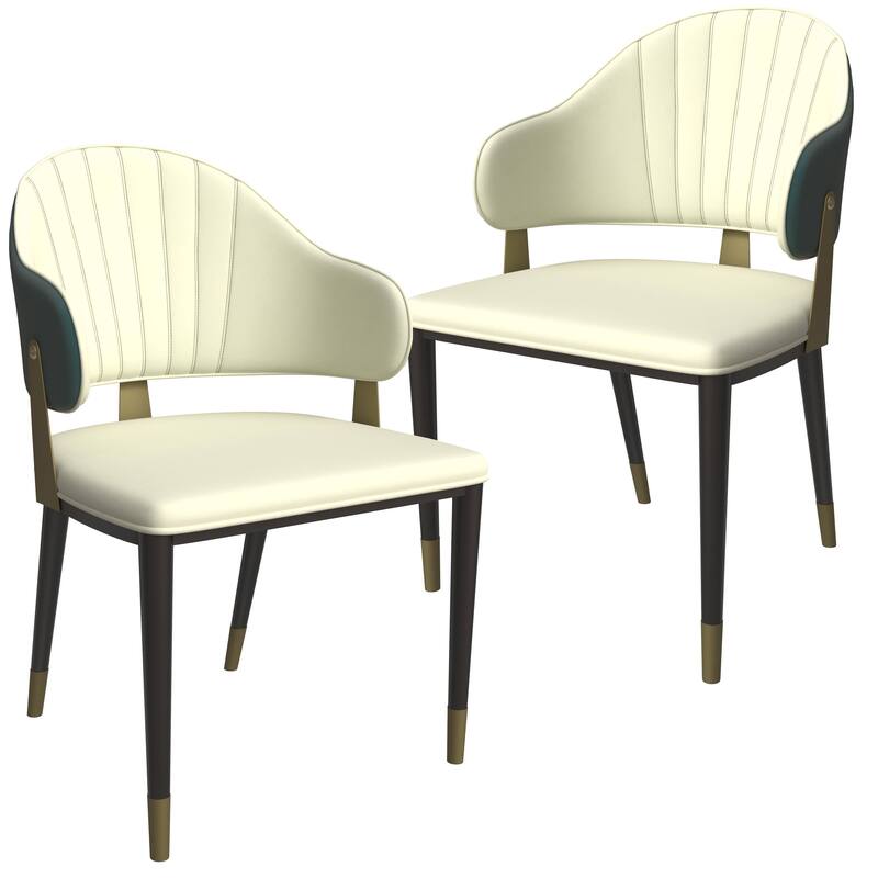 Leather Dining Chair in Iron Set of 2 with Gold Accents Design Modern Ergonomic Side Arm Chair - Green