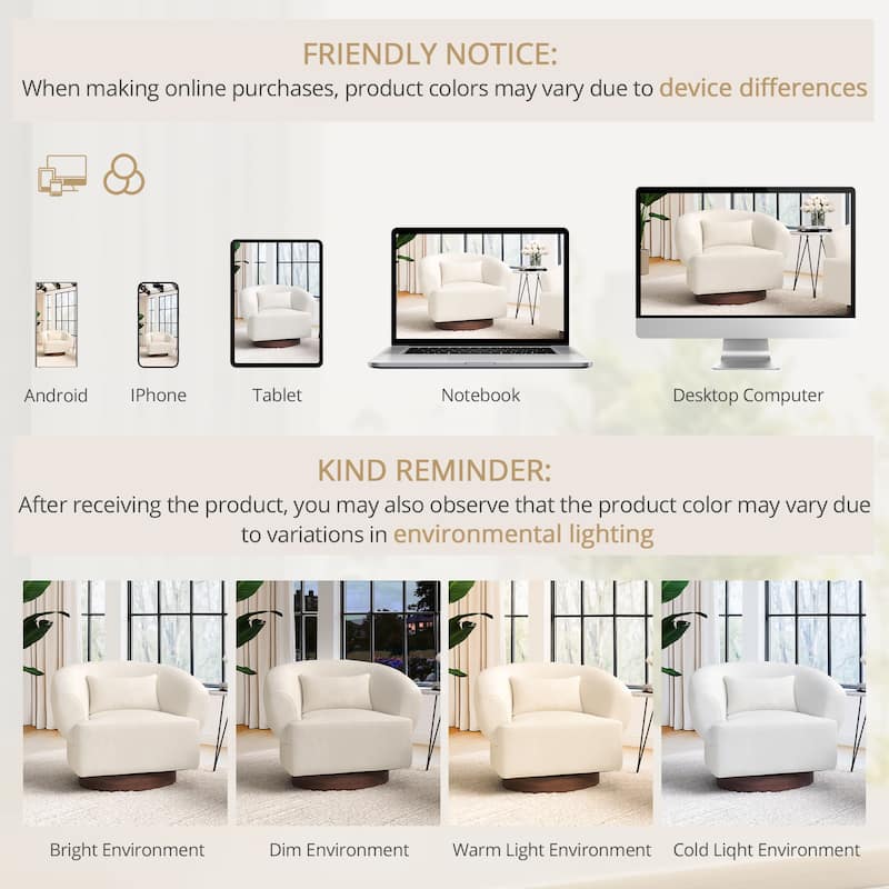 Modern Wooden Swivel Chair with Soft Chenille Barrel Accent Chair Upholstery Armchair Living Room Chairs