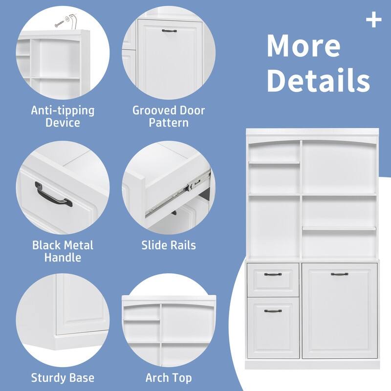 Bathroom Storage Cabinet with Tilt-Out Hamper, Drawers & Adjustable Shelves