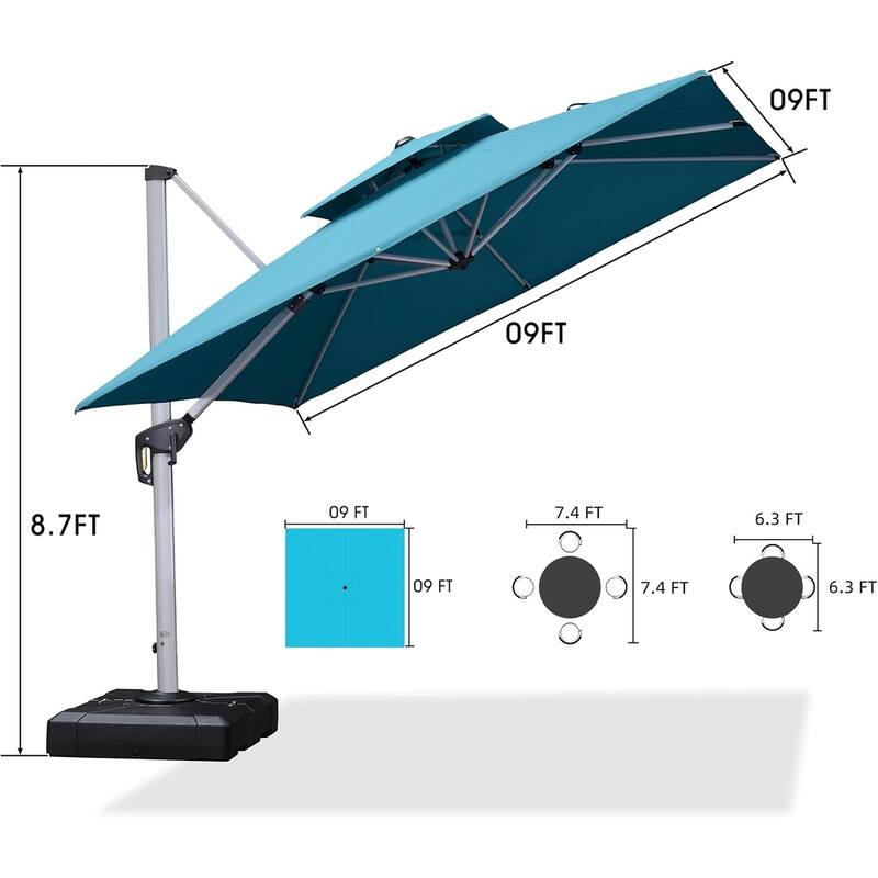 PURPLE LEAF 9ft Square Patio Umbrella Cantilever Umbrella with Base Included