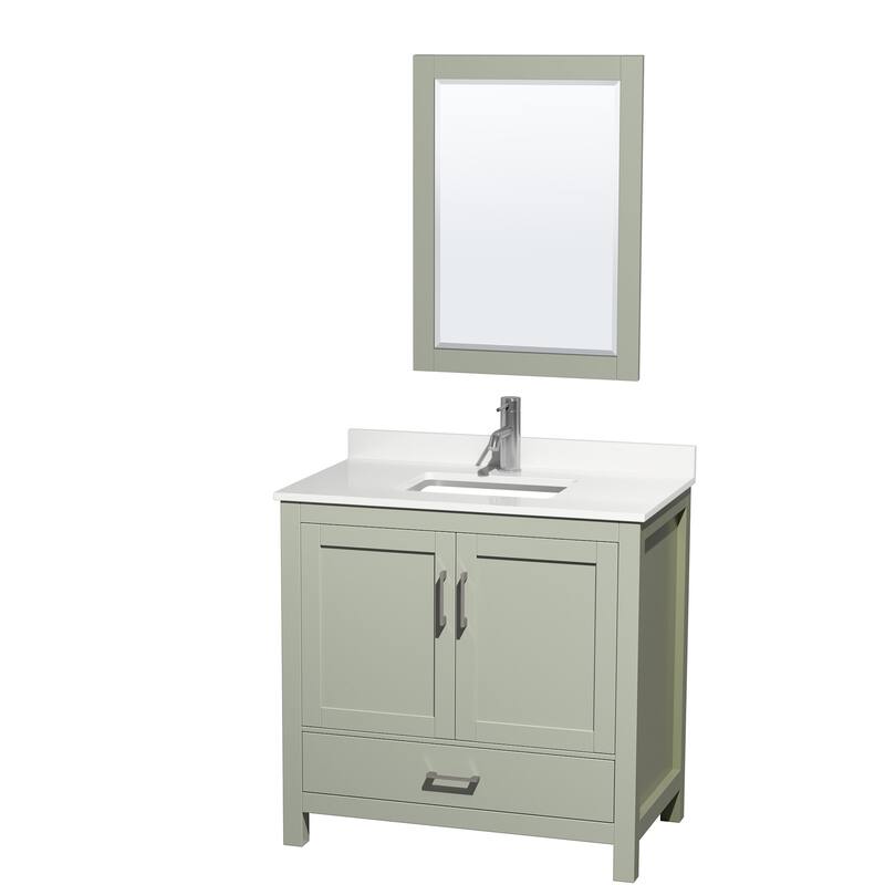 Wyndham Collection WCS141436S-QTZ-UNSM24 Sheffield 36" Free Standing - Light Green / White Quartz Top / Brushed Nickel