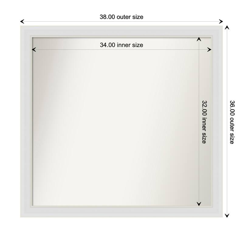 Flair Soft White Narrow Framed Non-Beveled Custom Wall Mirror, Bathroom Vanity Mirror - Outer Size: 38 x 36
