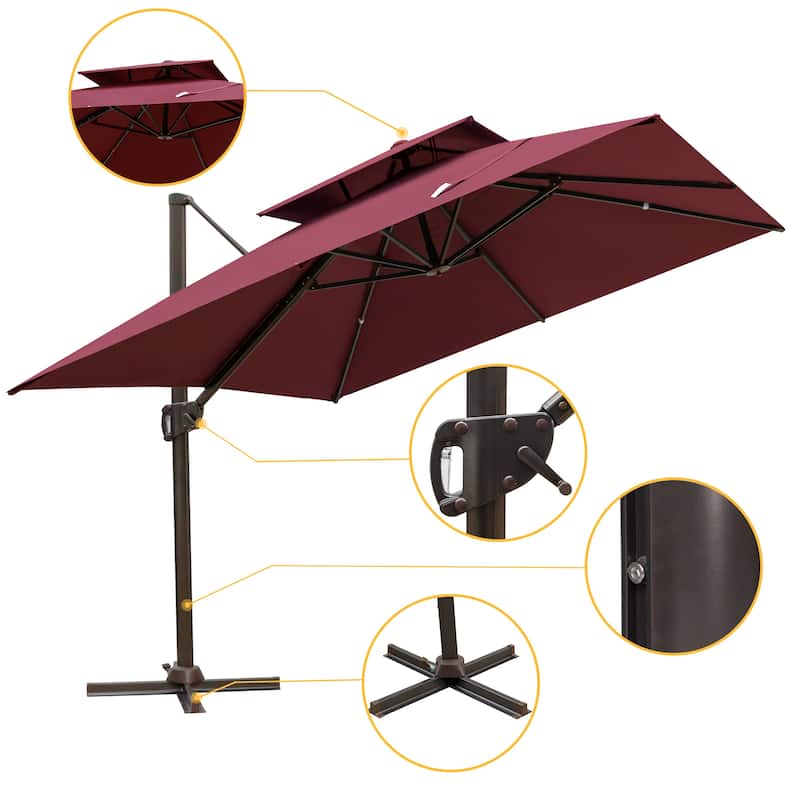 Deluxe 10' x 10' Outdoor Square Double Top Cantilever Umbrella, Base Not Included