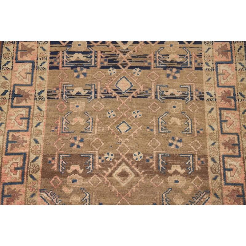 Geometric Hamedan Vintage Persian Rug Handmade Wool Carpet - 3'10"x 5'1"