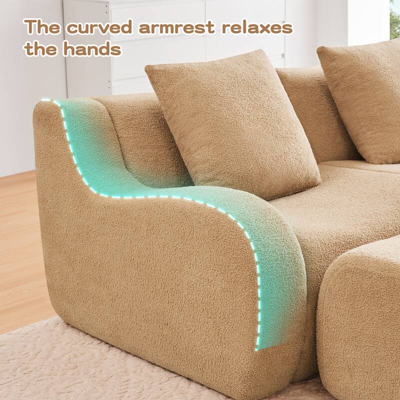 Anmytek Modern Plush L-Shaped 4-Seat Chaise Boneless Sofa - Teddy Fabric, 32D High Density Sponge, No Assembly