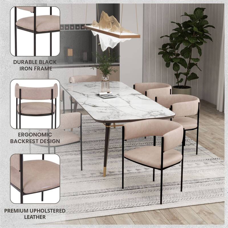 Dining Chair in Leather with Open-Back and Powder Coated Iron Legs Set of 4