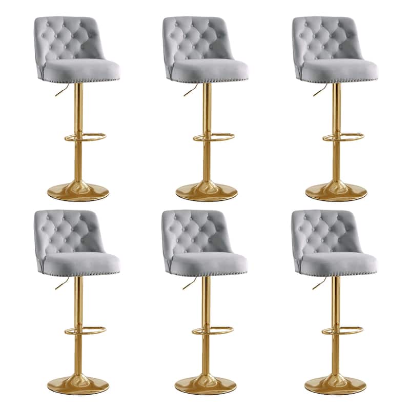 HOMYKA 360 Degrees Swivel Velvet Bar Chair With Adjustable Height Set of 6