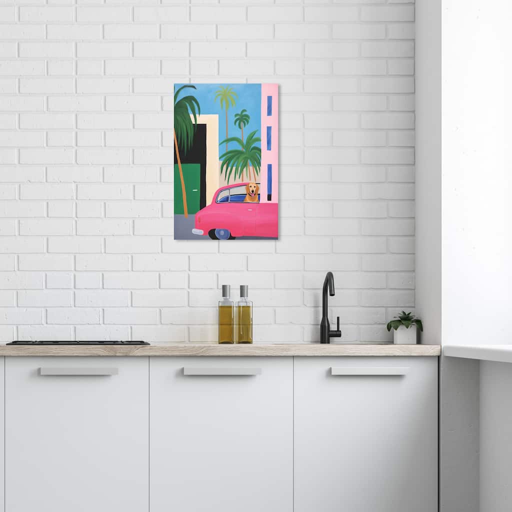 Wynwood Studio Canvas Animals Best Friend in the Car Pink and Nautical & Coastal Wall Art Canvas Print