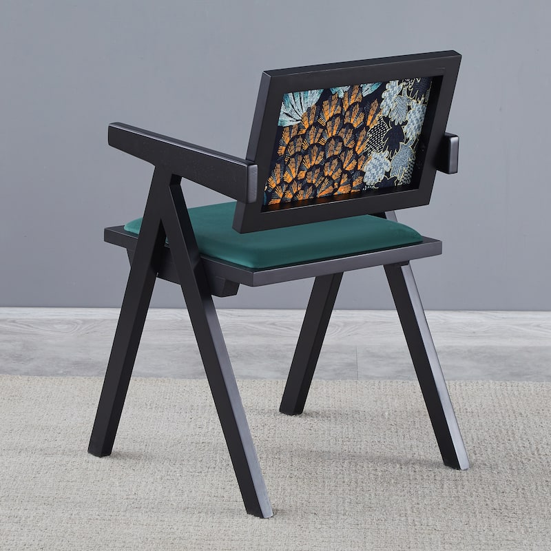 Modern 2 Piece Solid Wood Kitchen Dining Chair with Cushions, Backrests, Armrests for Dining Room Kitchen Living Room Bedroom