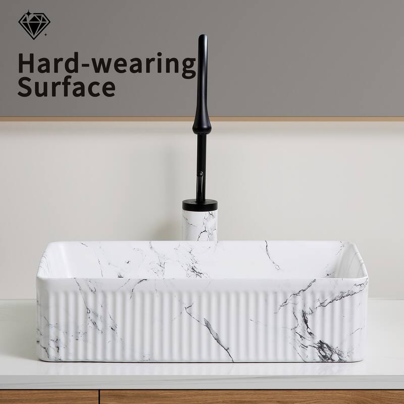 GDFStudio - Vincent Artistic Marble-Pattern Vessel Bathroom Sink with Ceramic Basin and Countertop Vanity Design