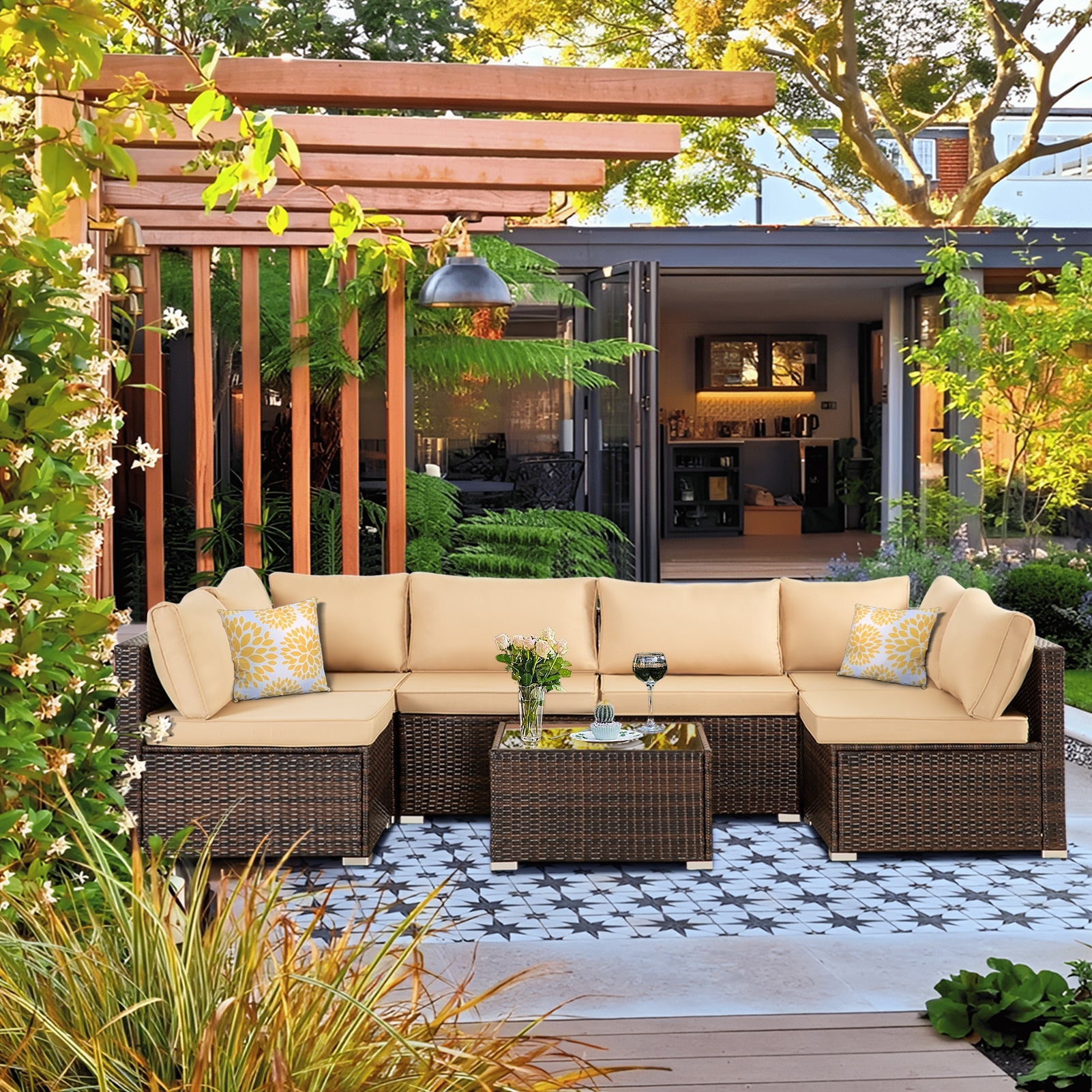 3 7 PC Wicker Patio Conversation set with Table Clearance Bed Bath Beyond 40151497