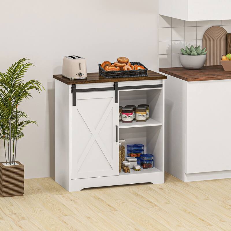 Coffee Bar Cabinet with Sliding Barn Door, Kitchen Sideboard with Storage, Buffet Cabinet with Adjustable Shelf