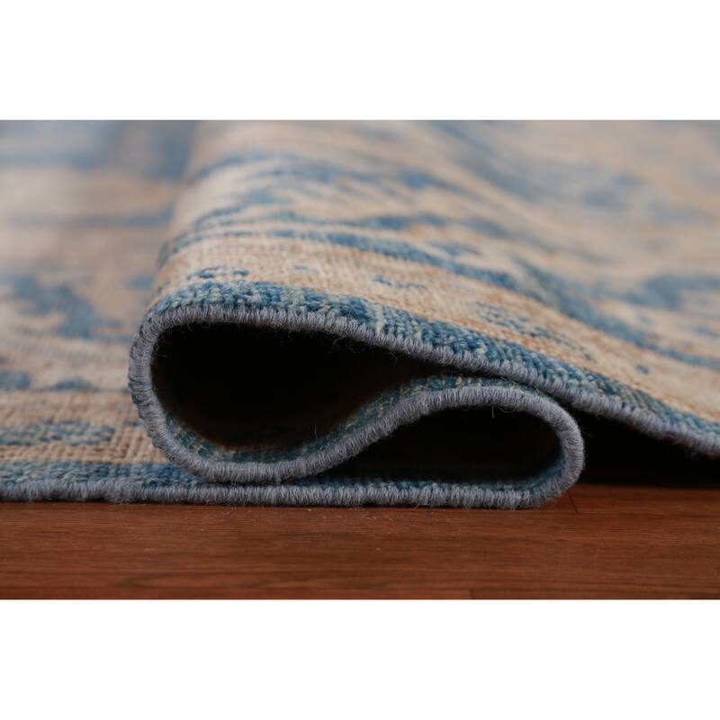 Hand Knotted Oriental 100% Wool Carpet Transitional All-Over Navy Blue & Blues Oushak Area Rug - 13' 11'' X 10' 1''