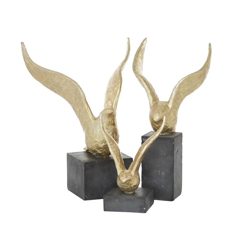 Gold Polystone Handmade Bird Decorative Sculpture (Set of 3)