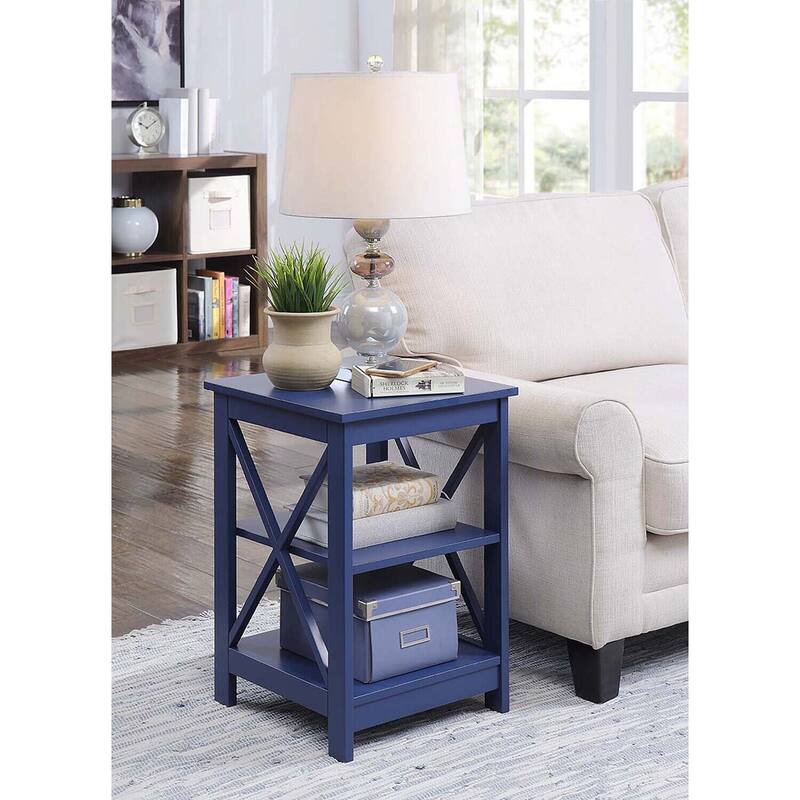 Modern End Table with Shelves - Transitional Accent Table, Living Room Side Table, X Frame Design, 24" Height - 24
