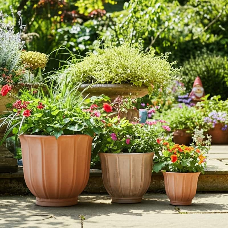 Pottery Clay Planters with Petal Ribbed Detailing (Set of 3) - 15" x 15" x 13"