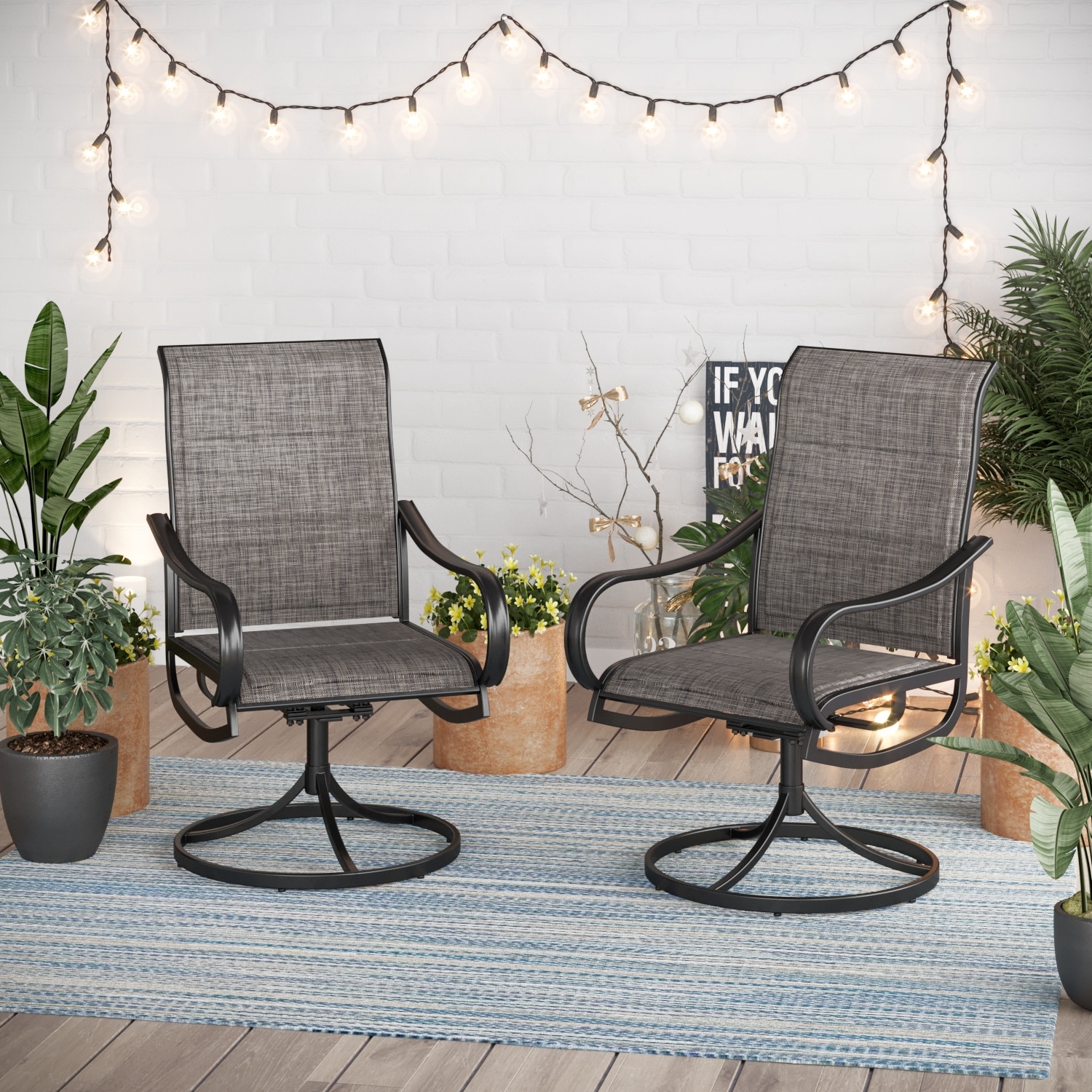 Padded sling shop swivel patio chairs