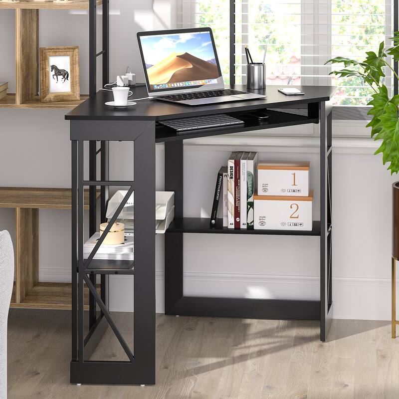 Corner Desk Small Desk with Outlets Corner Table for Small Space, Computer Desk with USB Ports Triangle Desk with Storage