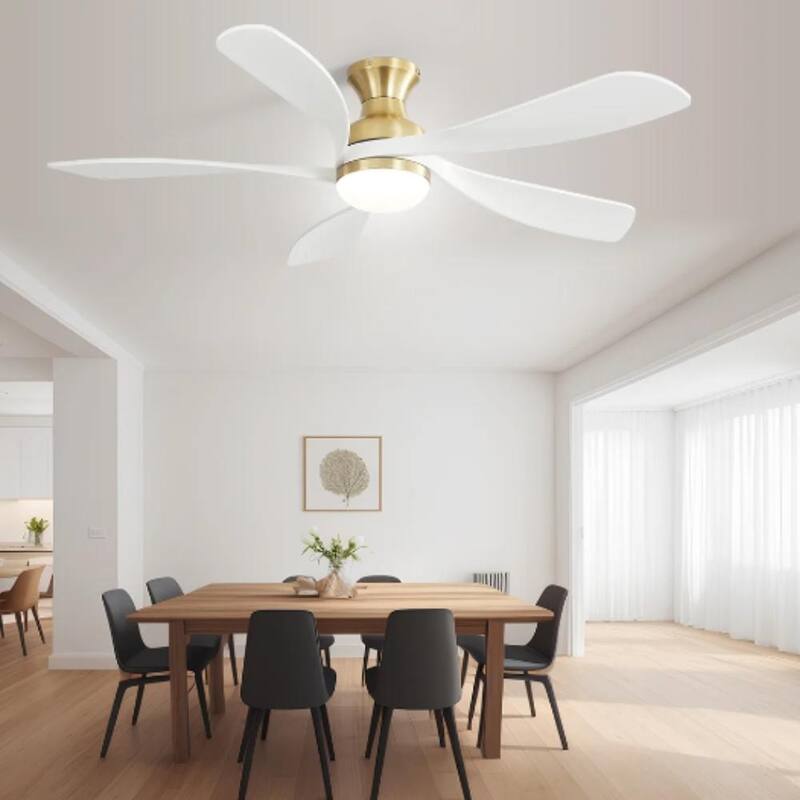 52 Inch Flush Mount Smart Ceiling Fan with Light, APP and Remote Control, Low Profile - 52 inch