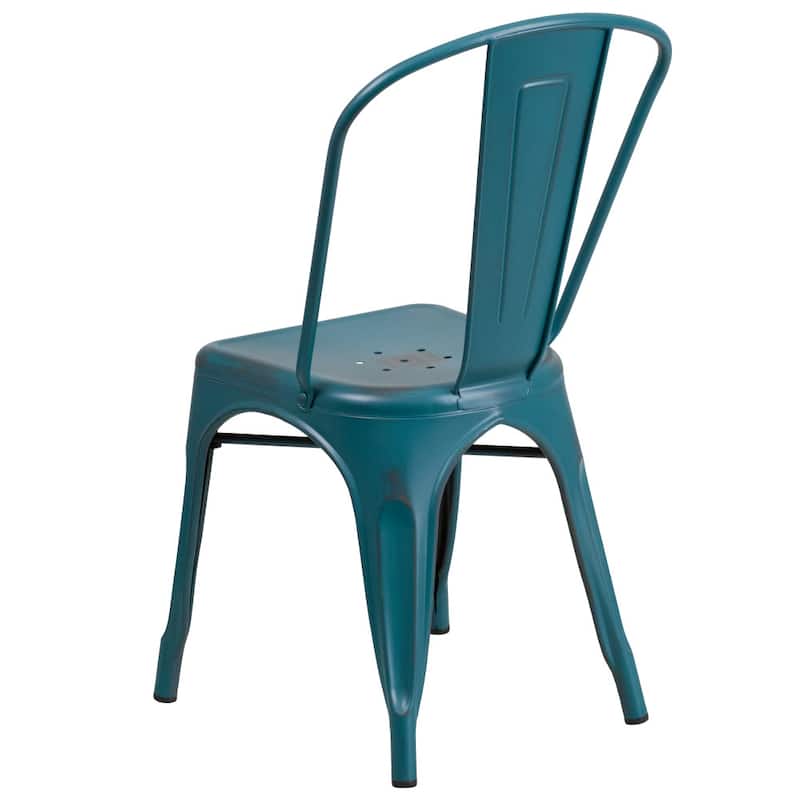Distressed Metal Indoor-Outdoor Stackable Chair - Kitchen Furniture