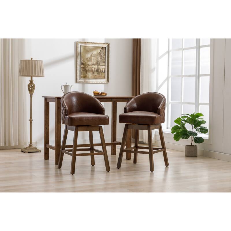 Rotating Bar Chair, Counter Height Bar Chair With Backrest, Leather Rotating Kitchen Stool, Set of 2
