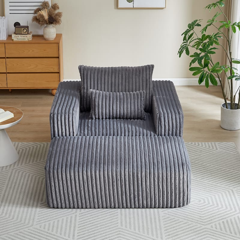 62.5" Corduroy Sponge Sofa Lounge Chair with Removable footrest,No Assembly Required,Fluffy Modern Sleeper Chair for Bedroom