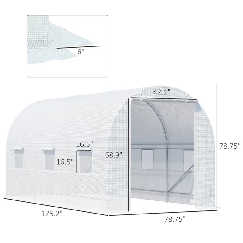 15ft x 7ft Walk-In Tunnel Greenhouse with Roll-Up Windows & Door, Steel Frame, White