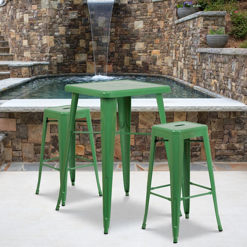 23.75-inch Square Metal Indoor-Outdoor Bar Table Set - 27.75"W x 27.75"D x 40"H