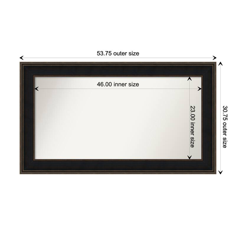 Mezzanine Espresso Framed Non-Beveled Custom Wall Mirror, Bathroom Vanity Mirror - Outer Size: 53.75 x 30.75