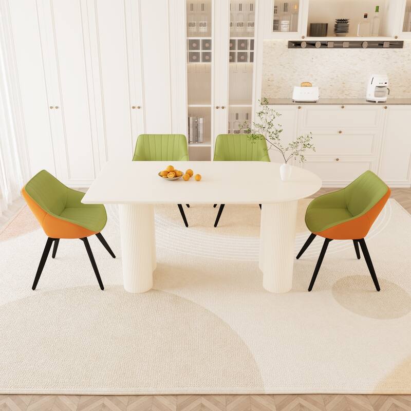 5-Piece Kitchen Table Set for 4, Modern Round Dining Table Set with Carved Legs and PU Leather Chairs for Dining Room