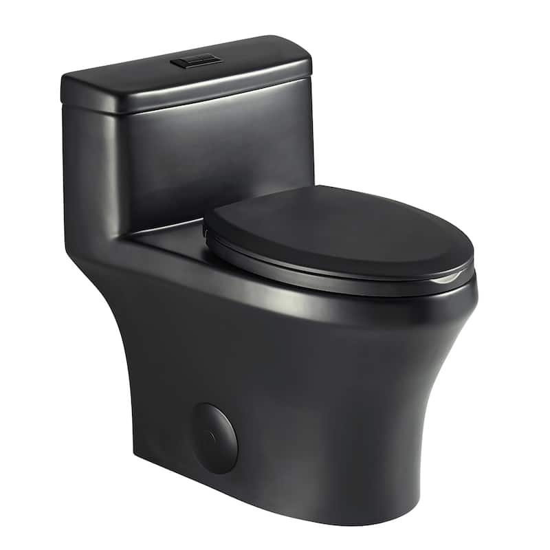 Fine Fixtures Dual-Flush One-Piece Toilet With High-Efficiency Flush, 12" Rough-in, Elongated bowl - Black Matte