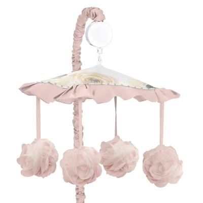 Yellow and Pink Watercolor Floral Collection Girl Musical Crib Mobile - Blush Peach Grey White Shabby Chic Rose Flower Farmhouse