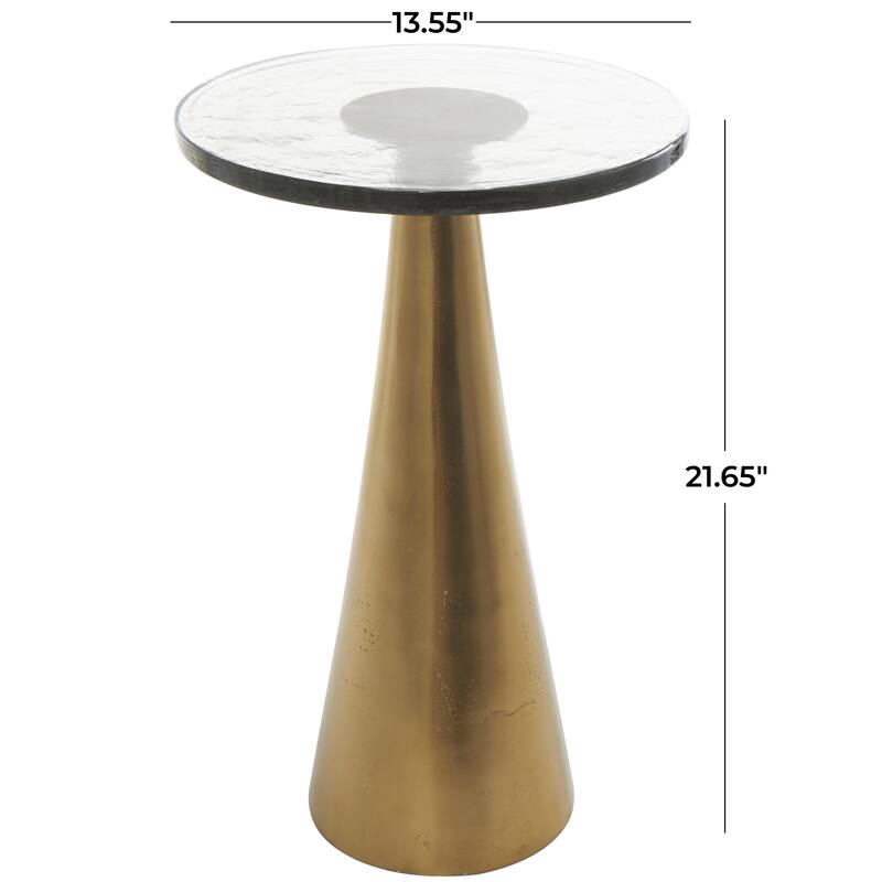 Aluminum Metal Geometric Cone Accent Table with Textured Glass Tabletop - Black or Gold - Roche River Decor