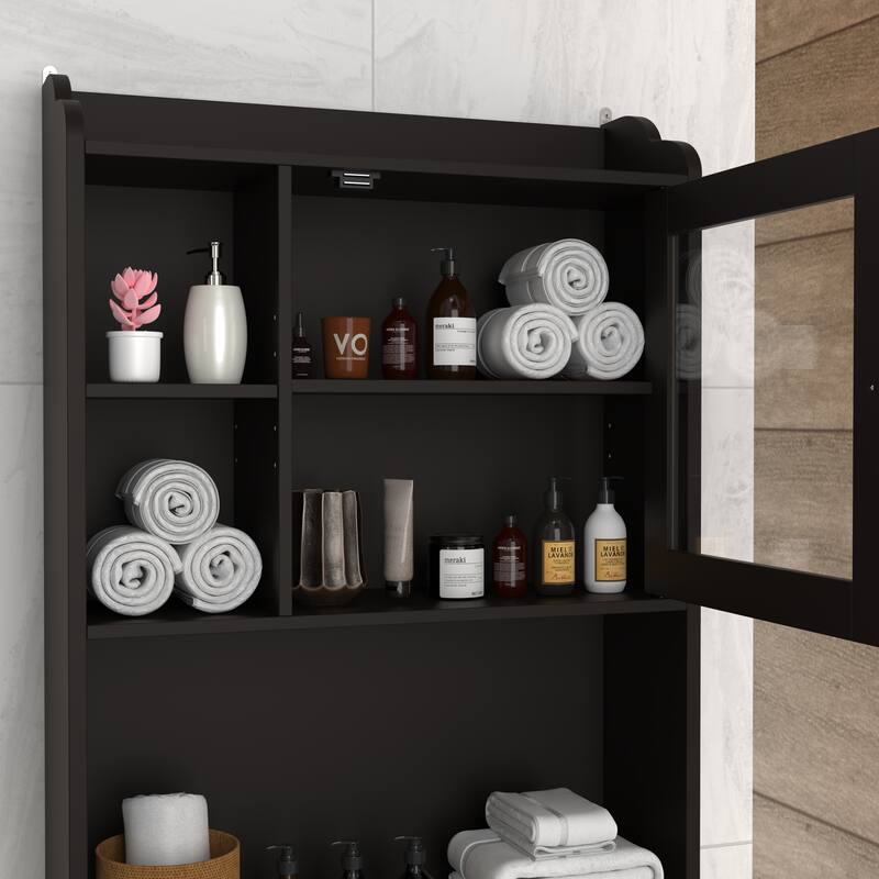 Anmytek Modern Espresso Over The Toilet Space Saver Wood Storage Cabinet Bathroom Organizer