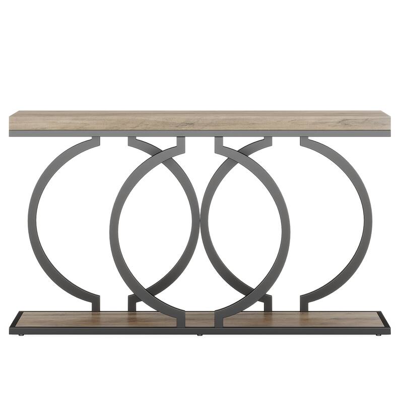Industrial Console Table 55" - Narrow Long Entryway Sofa Table with Geometric Metal Frame & Vintage Grey Wood Top