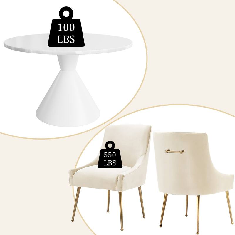 48" Light Luxury White High Gloss Large Countertop Dining Table with Velvet Dining Chair Set