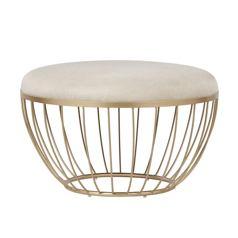 Jinger Fabric Upholstered Round Ottoman by iNSPIRE Q Modern - Beige Linen