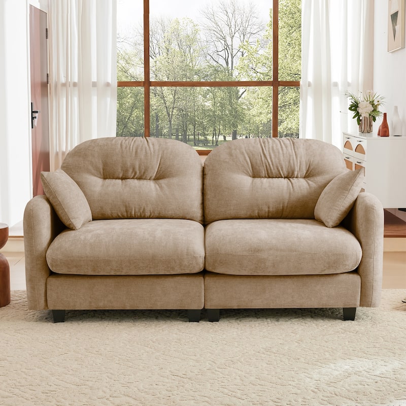 74" Loveseat Sofa, Modern Chenille Deep Seat Sectional Couch for Living Room, Tufted Backrest Love Seat with Pillows