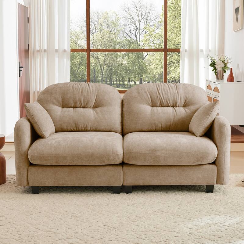 Minimalist Sectional Sofa Couch with Tufted Backrest, 2-Seater Sofa Couch Fabric Loveseat with Armrests