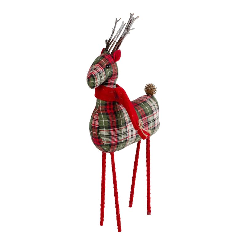 16" Red and Green Plaid Standing Reindeer Christmas Figure