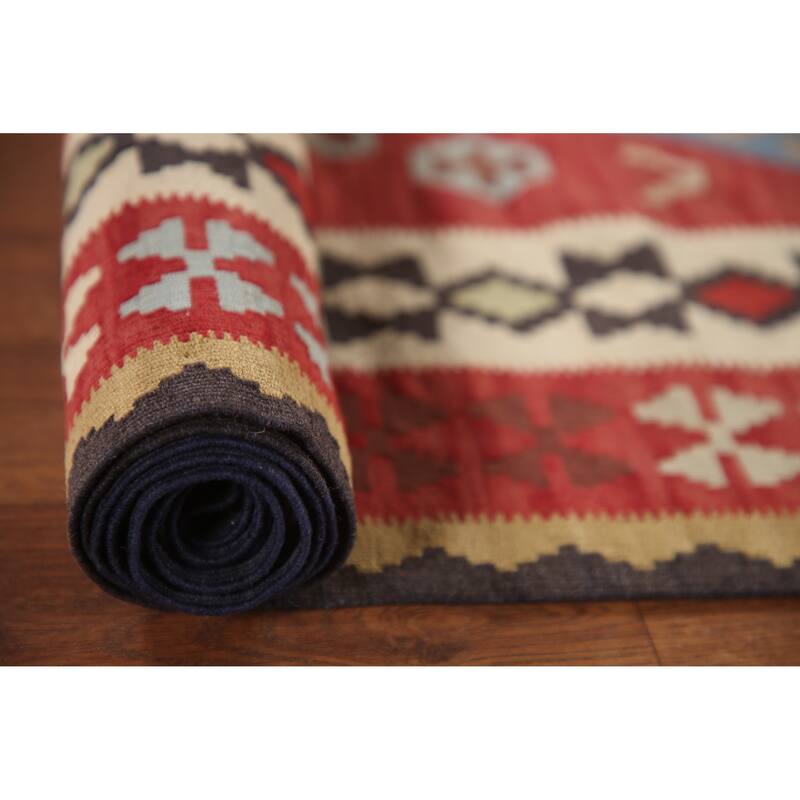 Vegetable Dye Flatweave Kilim Qashqai Persian Antique Area Rug - 5'1"x 7'0"