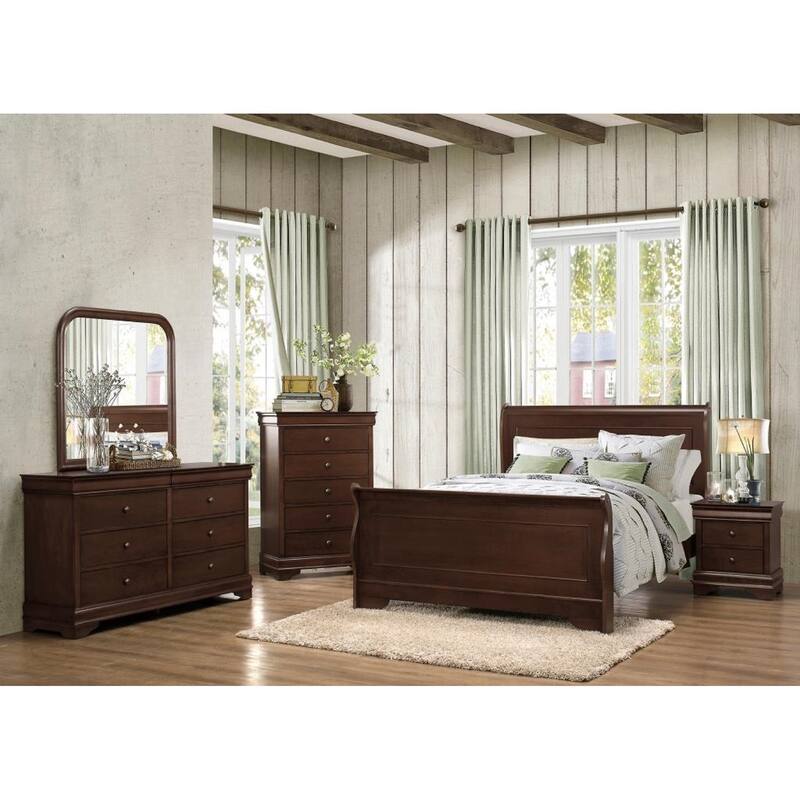 Traditional Louis Philippe Style Queen Bed in Dark Cherry Finish