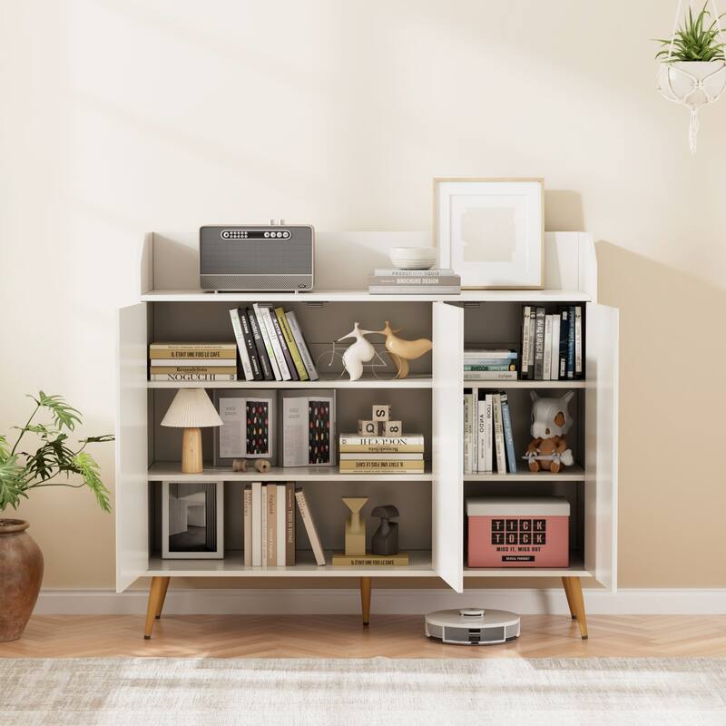 Minimalist Sideboard Buffer Cabinet, Credenza Storage Cabinet, Accent Kitchen Storage Cabinet with Adjustable Shelves