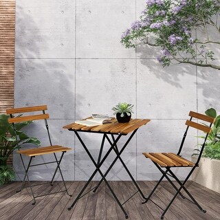 Wood Bistro Set Folding Table And Chair Set Power Coating Frame Patio Set