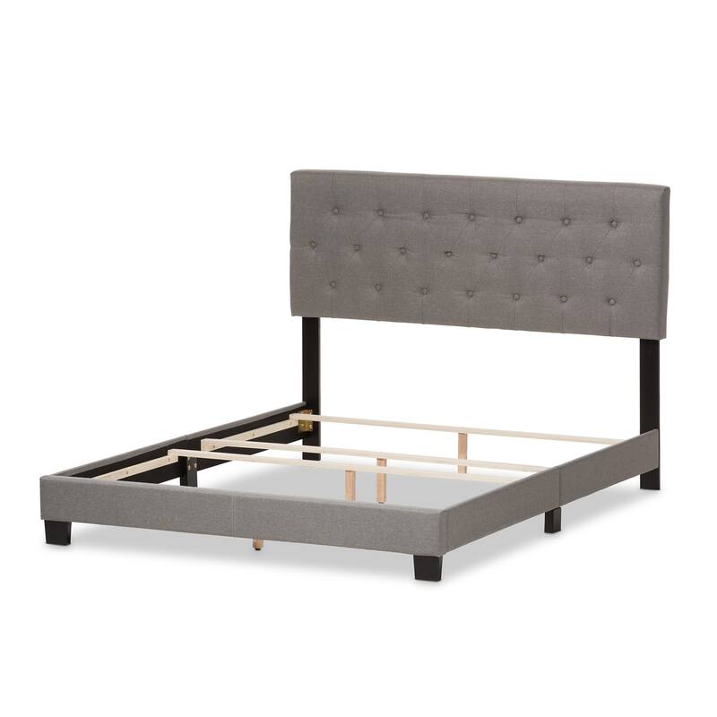 Light Grey Upholstered Bed - Modern Design Fabric Bed Frame - 47"H x 64"W x 83"D